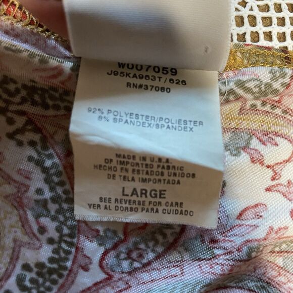 Vtg FIORLINI INTL Blouse Paisley Split Bell Sleeves V-Neck Y2K Womens L Red Tan - Picture 5 of 7